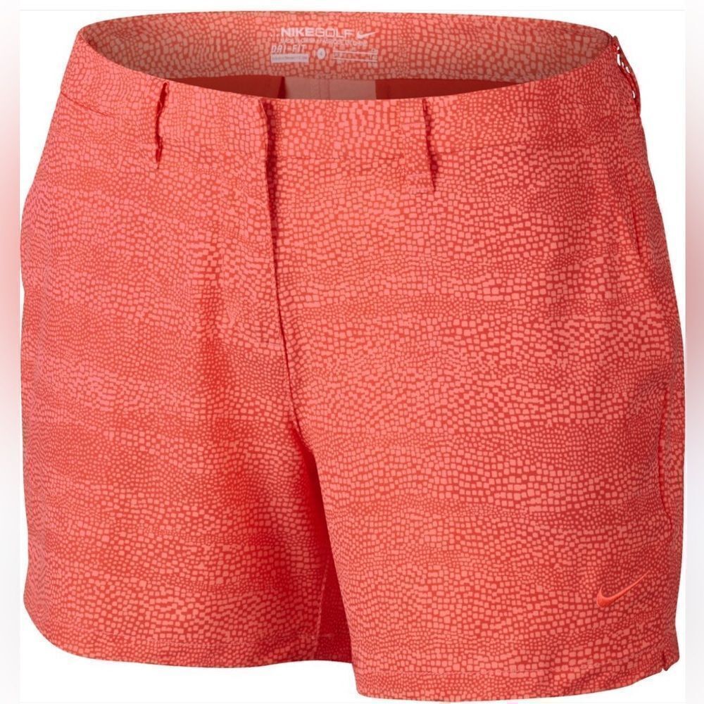 NIKE Dri-Fit Golf Women’s Neon Coral Dot Print Shorts Sz 0